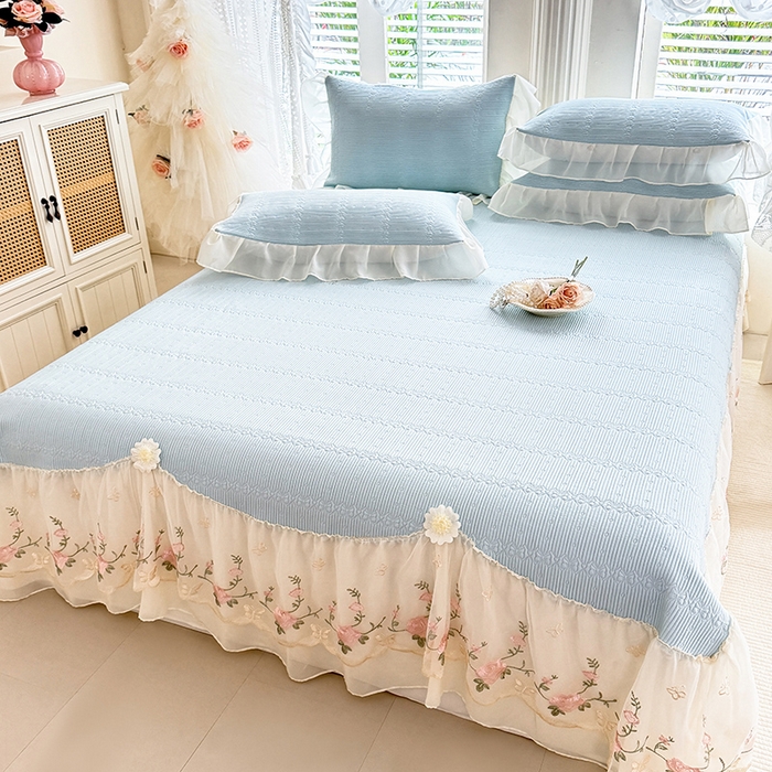 91家纺网 家纺一手货源 找家纺 （总）苏米娜家纺SUMINA 2026新款PE高分子弯边工艺床裙款凉席三件套-可心