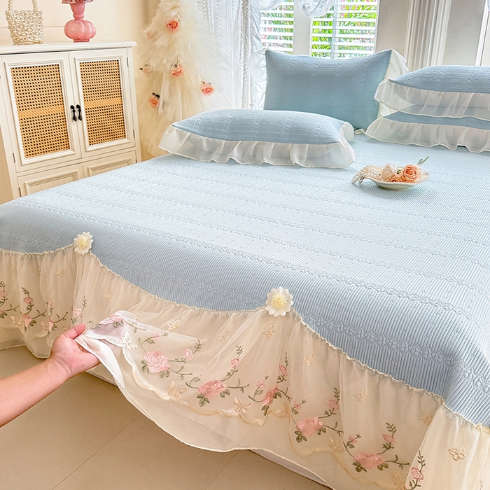 91家纺网 家纺一手货源 找家纺 （总）苏米娜家纺SUMINA 2026新款PE高分子弯边工艺床裙款凉席三件套-可心