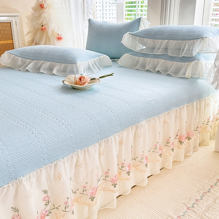 91家纺网 家纺一手货源 找家纺 （总）苏米娜家纺SUMINA 2026新款PE高分子弯边工艺床裙款凉席三件套-可心