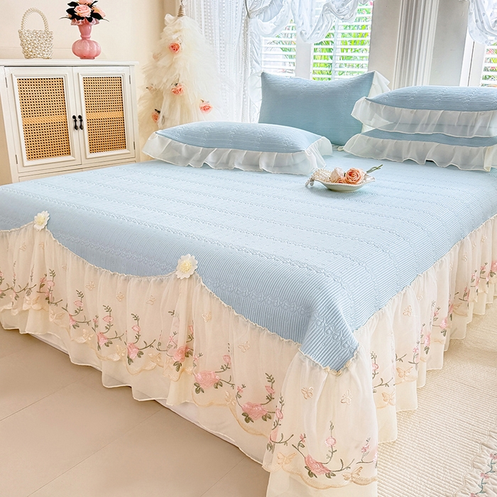 91家纺网 家纺一手货源 找家纺 （总）苏米娜家纺SUMINA 2026新款PE高分子弯边工艺床裙款凉席三件套-可心