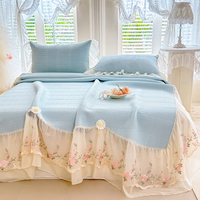 91家纺网 家纺一手货源 找家纺 苏米娜家纺 2026春夏新款超柔云朵棉古法水洗棉床盖款四件套--小清新系列 花开半夏  