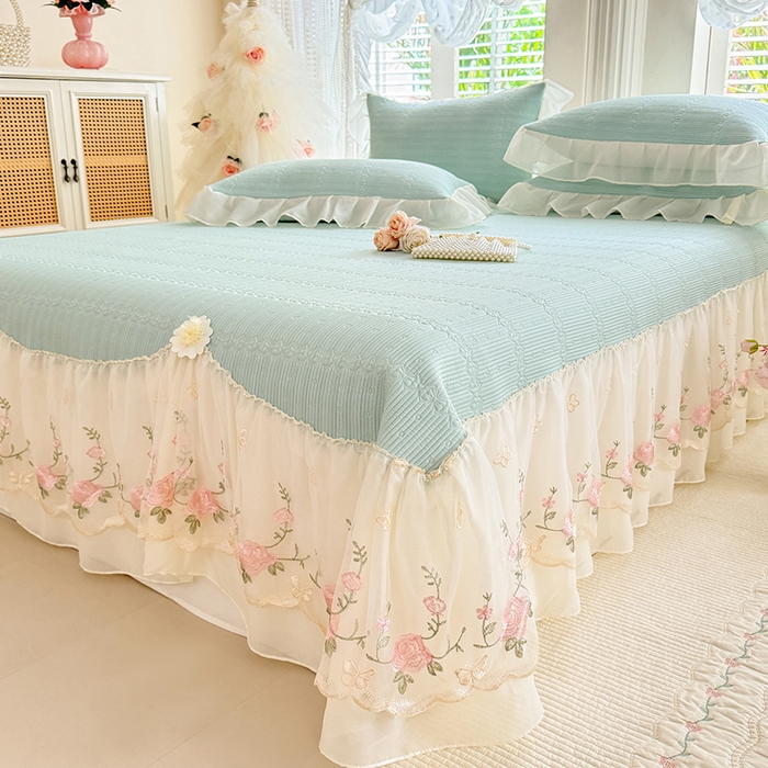 91家纺网 家纺一手货源 找家纺 苏米娜家纺SUMINA 2026新款PE高分子弯边工艺床裙款凉席三件套-可心 可心-清新绿