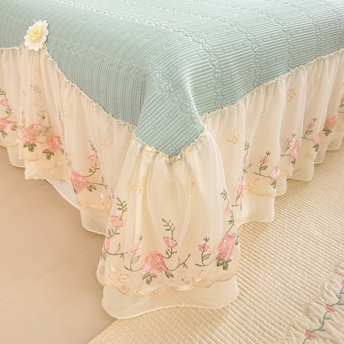 91家纺网 家纺一手货源 找家纺 苏米娜家纺SUMINA 2026新款PE高分子弯边工艺床裙款凉席三件套-可心 可心-清新绿