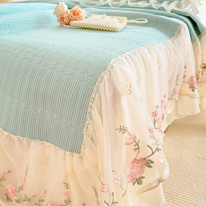 91家纺网 家纺一手货源 找家纺 苏米娜家纺SUMINA 2026新款PE高分子弯边工艺床裙款凉席三件套-可心 可心-清新绿