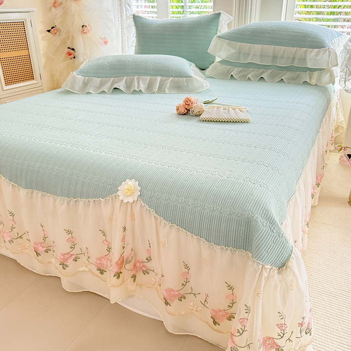 91家纺网 家纺一手货源 找家纺 苏米娜家纺SUMINA 2026新款PE高分子弯边工艺床裙款凉席三件套-可心 可心-清新绿