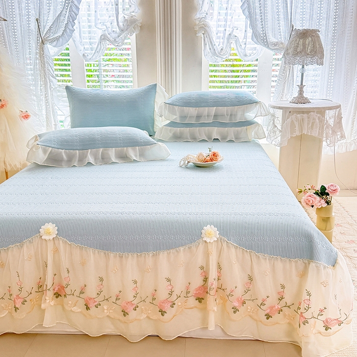 91家纺网 家纺一手货源 找家纺 苏米娜家纺SUMINA 2026新款PE高分子弯边工艺床裙款凉席三件套-可心 可心-冰川兰