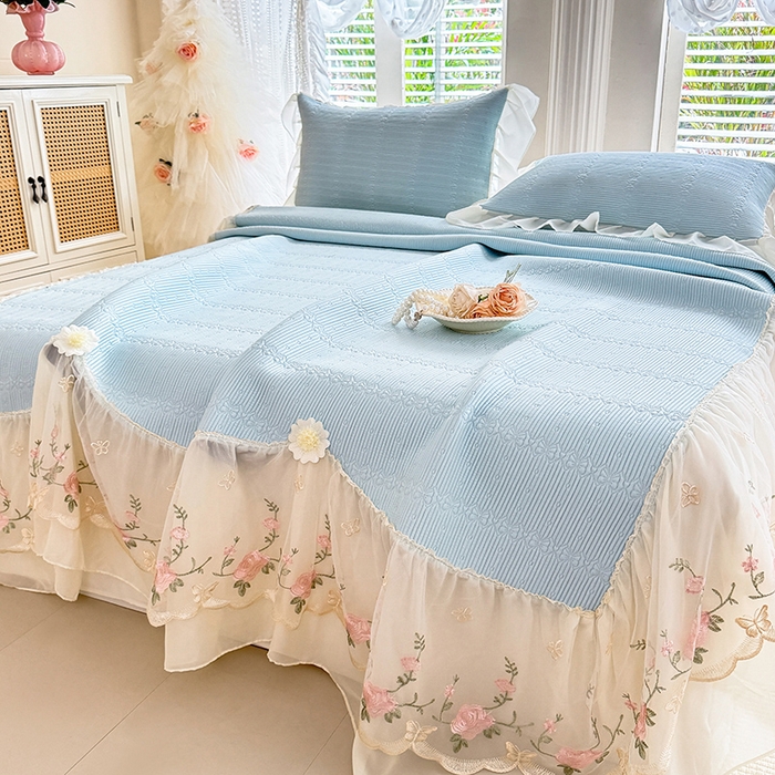 91家纺网 家纺一手货源 找家纺 苏米娜家纺SUMINA 2026新款PE高分子弯边工艺床裙款凉席三件套-可心 可心-冰川兰