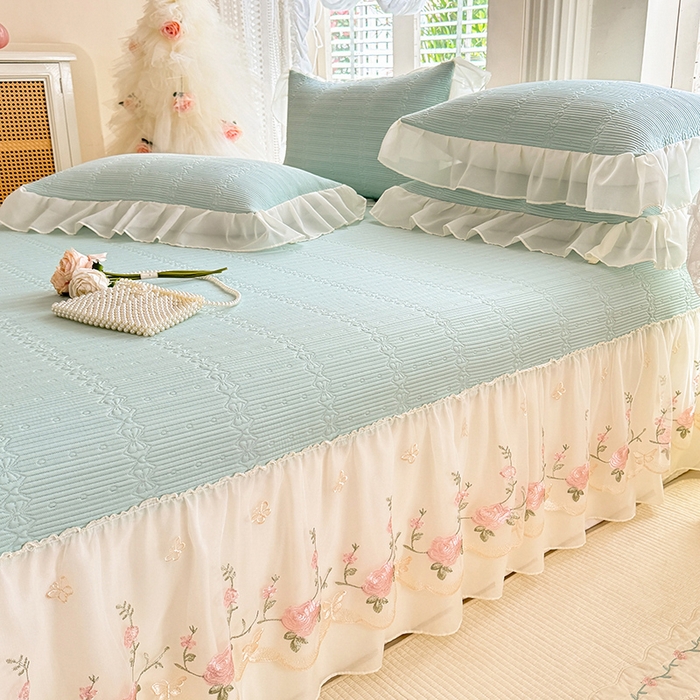 91家纺网 家纺一手货源 找家纺 苏米娜家纺SUMINA 2026新款PE高分子弯边工艺床裙款凉席三件套-可心 可心-清新绿