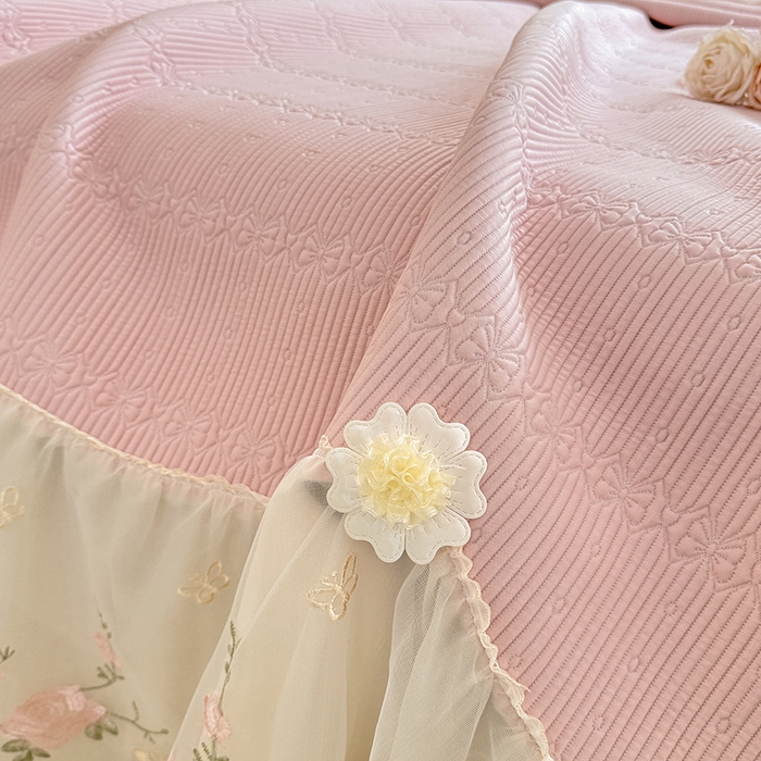 91家纺网 家纺一手货源 找家纺 苏米娜家纺SUMINA 2026新款PE高分子弯边工艺床裙款凉席三件套-可心 可心-粉黛