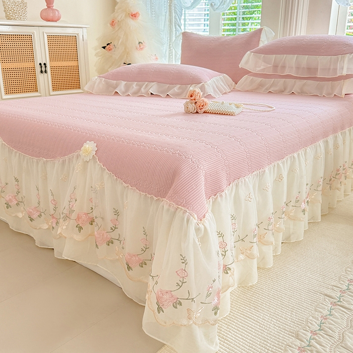 91家纺网 家纺一手货源 找家纺 苏米娜家纺SUMINA 2026新款PE高分子弯边工艺床裙款凉席三件套-可心 可心-粉黛