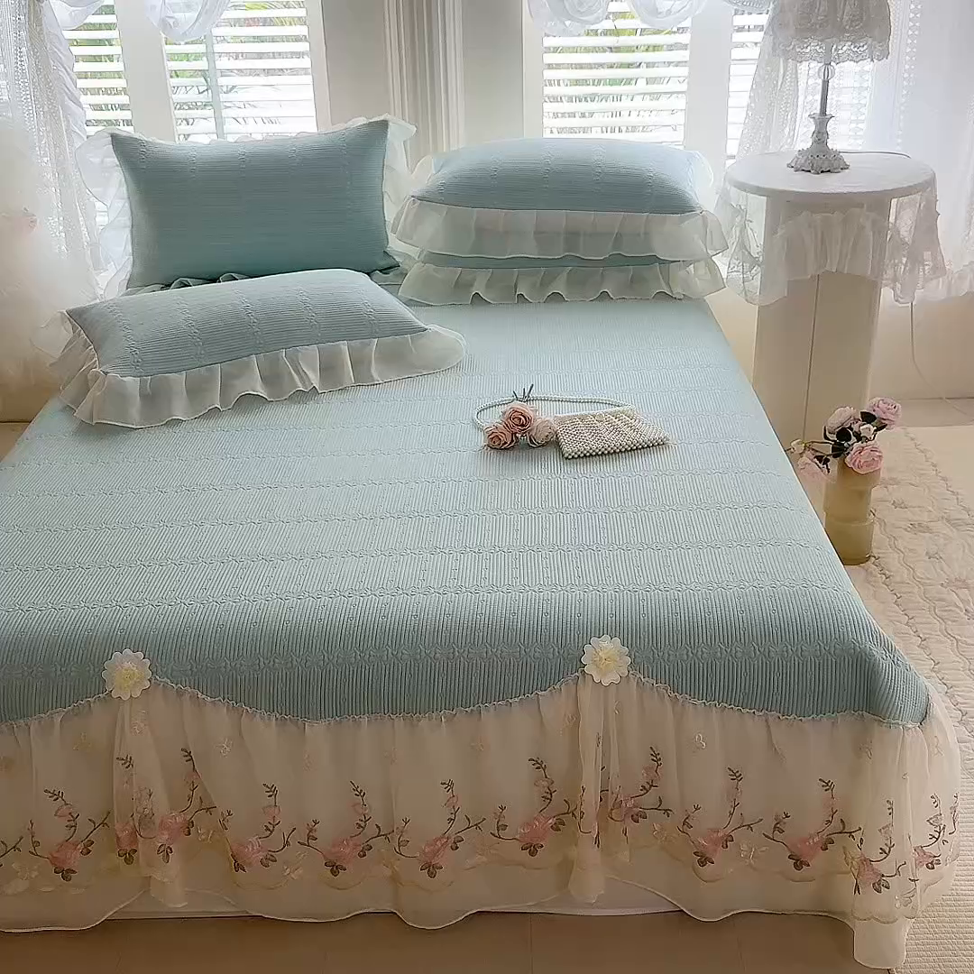 91家纺网 家纺一手货源 找家纺 苏米娜家纺SUMINA 2026新款PE高分子弯边工艺床裙款凉席三件套-可心 可心-清新绿