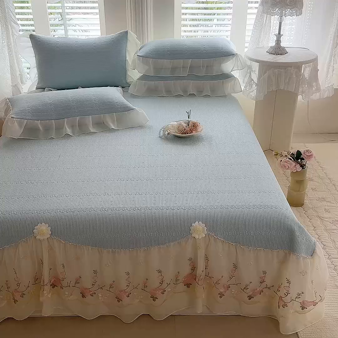 91家纺网 家纺一手货源 找家纺 苏米娜家纺SUMINA 2026新款PE高分子弯边工艺床裙款凉席三件套-可心 可心-冰川兰
