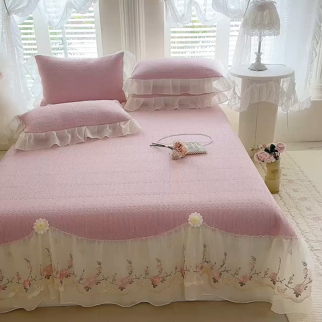 91家纺网 家纺一手货源 找家纺 苏米娜家纺SUMINA 2026新款PE高分子弯边工艺床裙款凉席三件套-可心 可心-粉黛