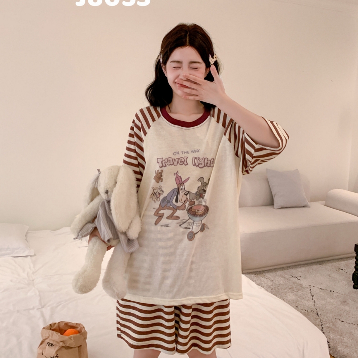 91家纺网 家纺一手货源 找家纺 妍景家居生活馆 2026春夏新款雪花棉野炊夏日套装 野炊夏日-咖色