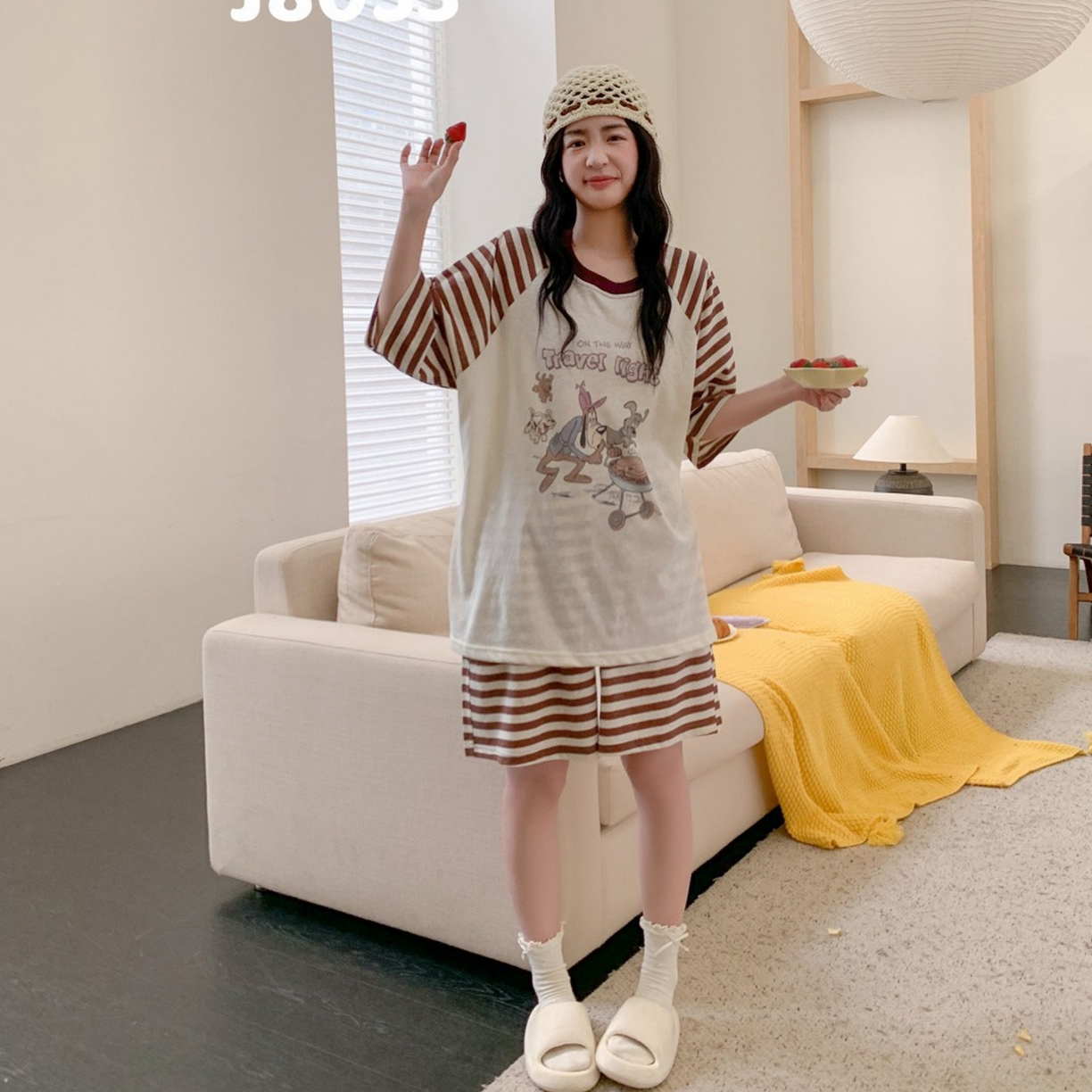 91家纺网 家纺一手货源 找家纺 妍景家居生活馆 2026春夏新款雪花棉野炊夏日套装 野炊夏日-咖色