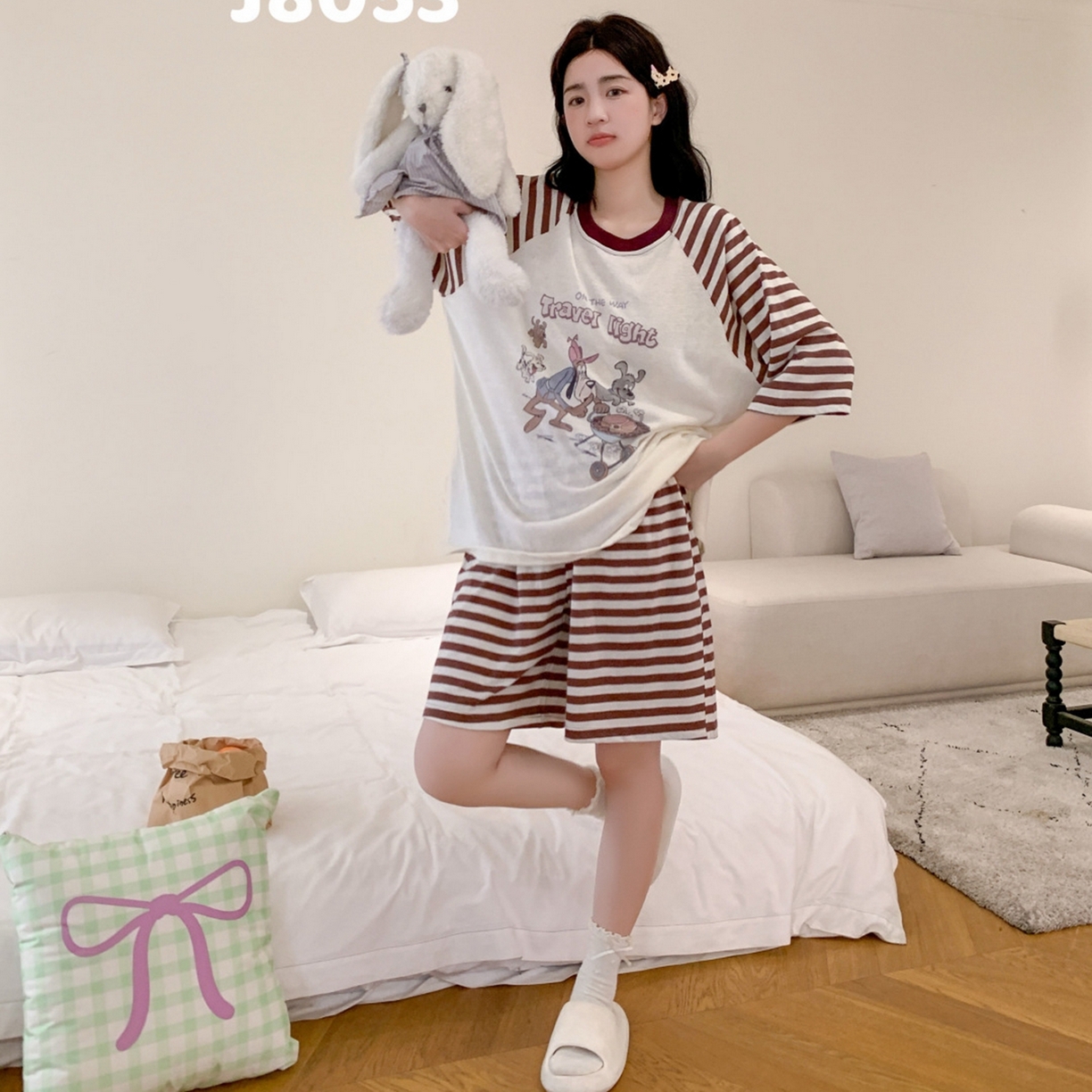 91家纺网 家纺一手货源 找家纺 妍景家居生活馆 2026春夏新款雪花棉野炊夏日套装 野炊夏日-咖色