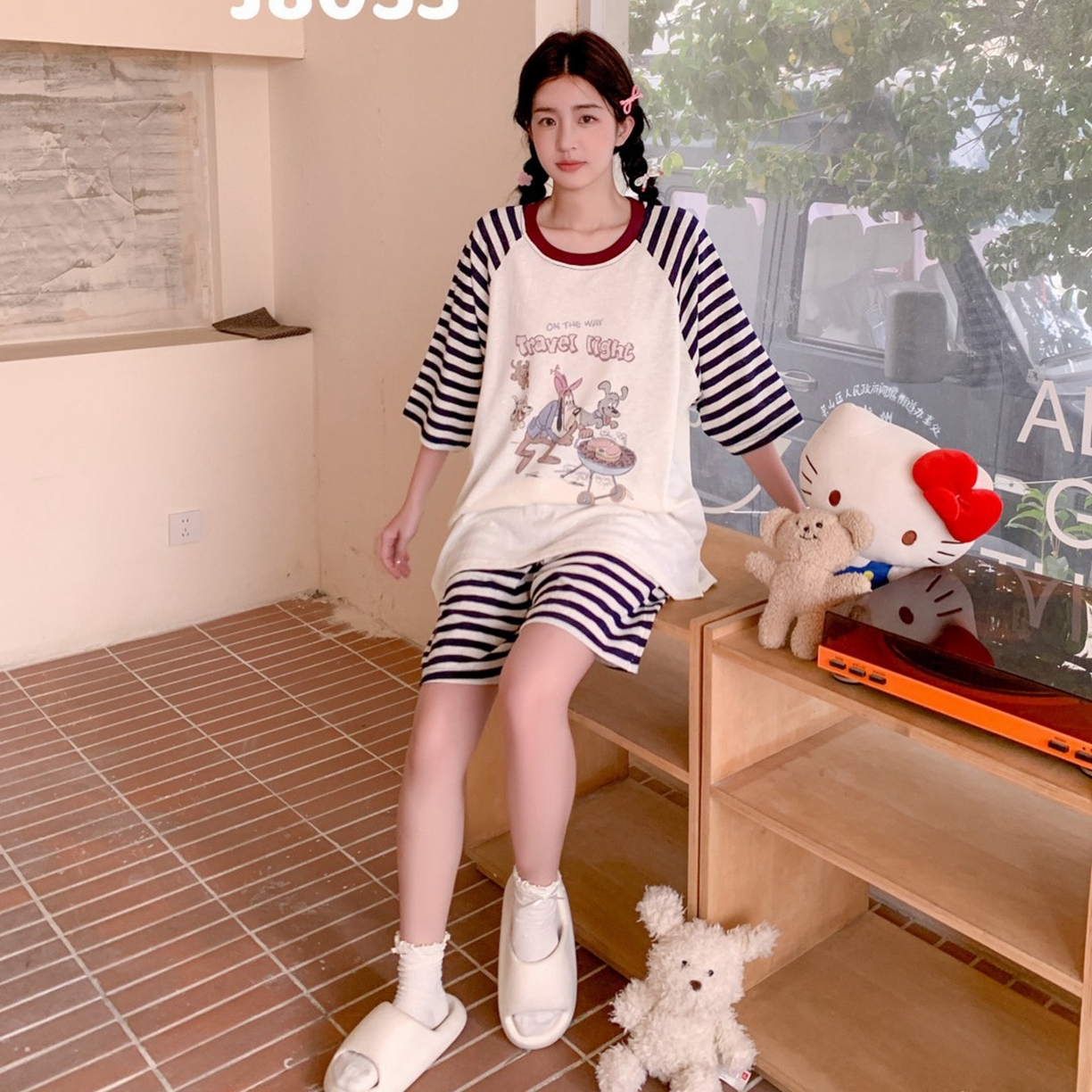 91家纺网 家纺一手货源 找家纺 妍景家居生活馆 2026春夏新款雪花棉野炊夏日套装 野炊夏日-蓝色