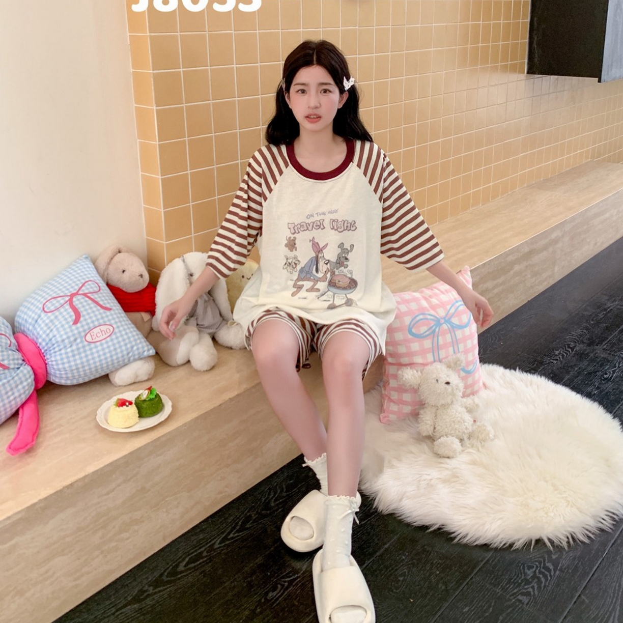 91家纺网 家纺一手货源 找家纺 妍景家居生活馆 2026春夏新款雪花棉野炊夏日套装 野炊夏日-咖色