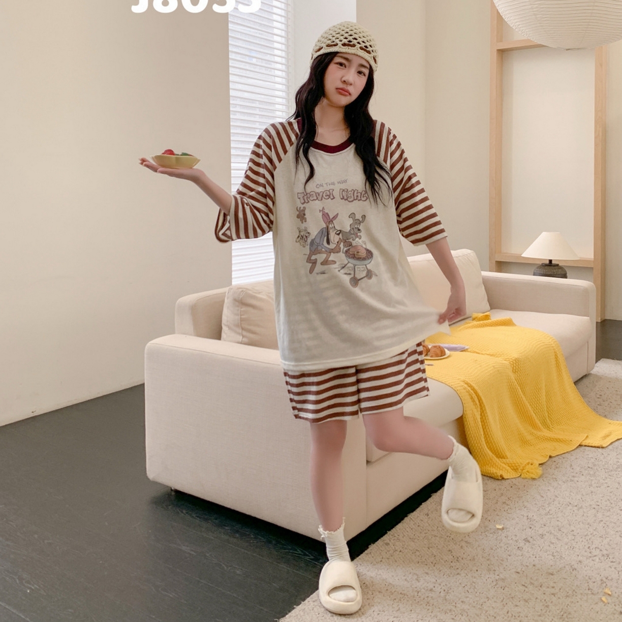 91家纺网 家纺一手货源 找家纺 妍景家居生活馆 2026春夏新款雪花棉野炊夏日套装 野炊夏日-咖色