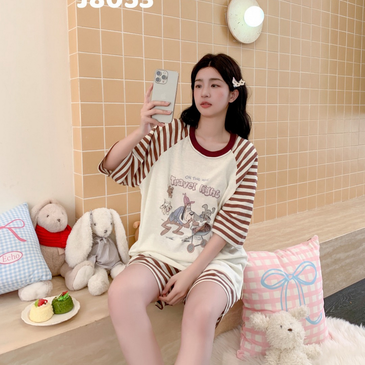 91家纺网 家纺一手货源 找家纺 妍景家居生活馆 2026春夏新款雪花棉野炊夏日套装 野炊夏日-咖色