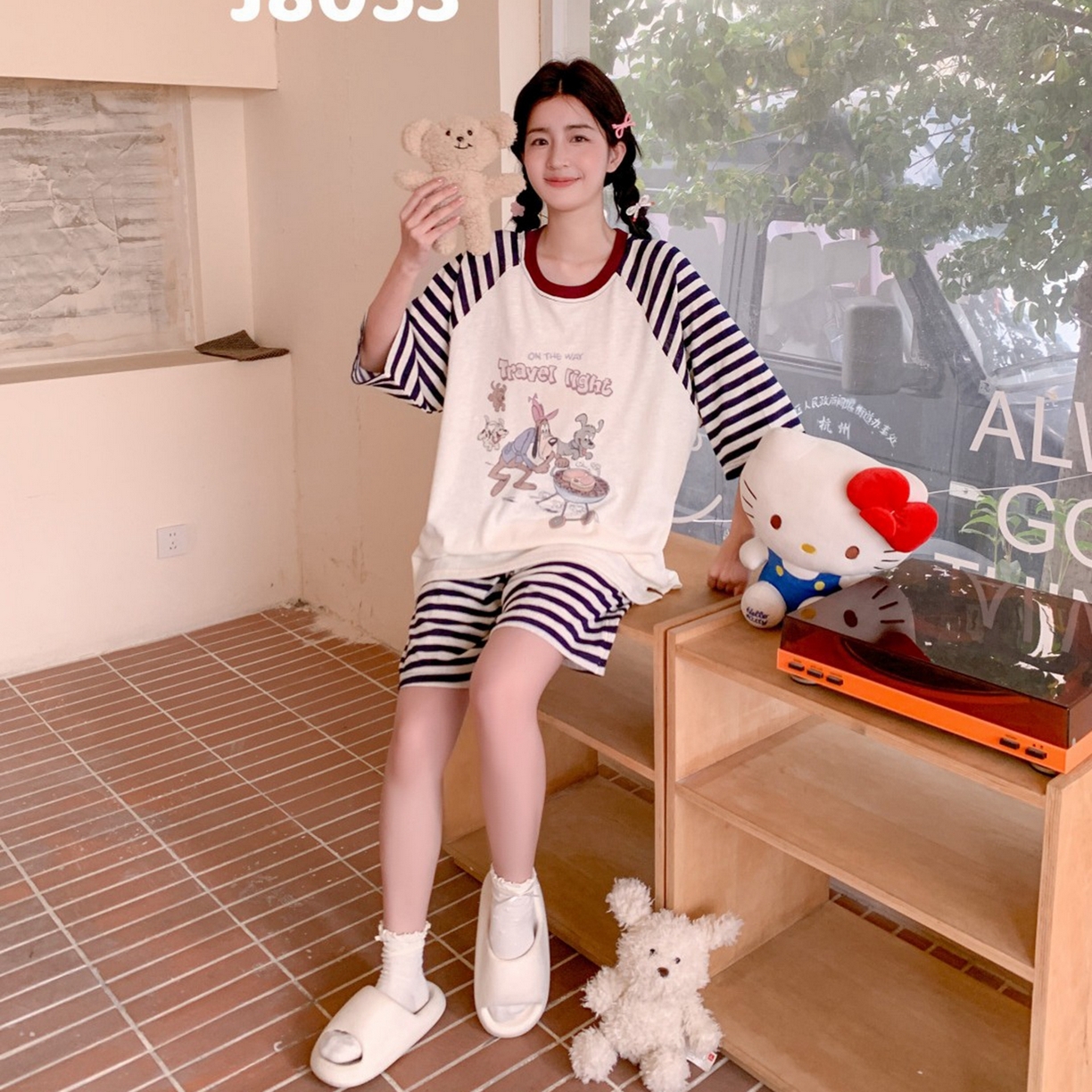 91家纺网 家纺一手货源 找家纺 妍景家居生活馆 2026春夏新款雪花棉野炊夏日套装 野炊夏日-蓝色