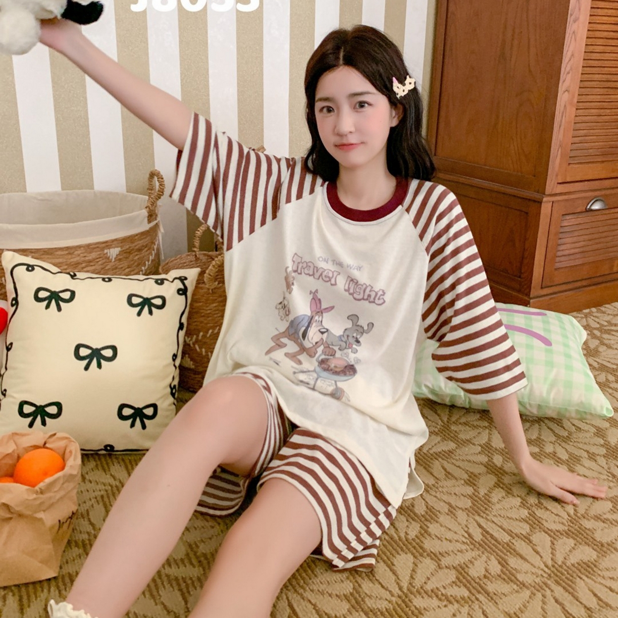 91家纺网 家纺一手货源 找家纺 妍景家居生活馆 2026春夏新款雪花棉野炊夏日套装 野炊夏日-咖色