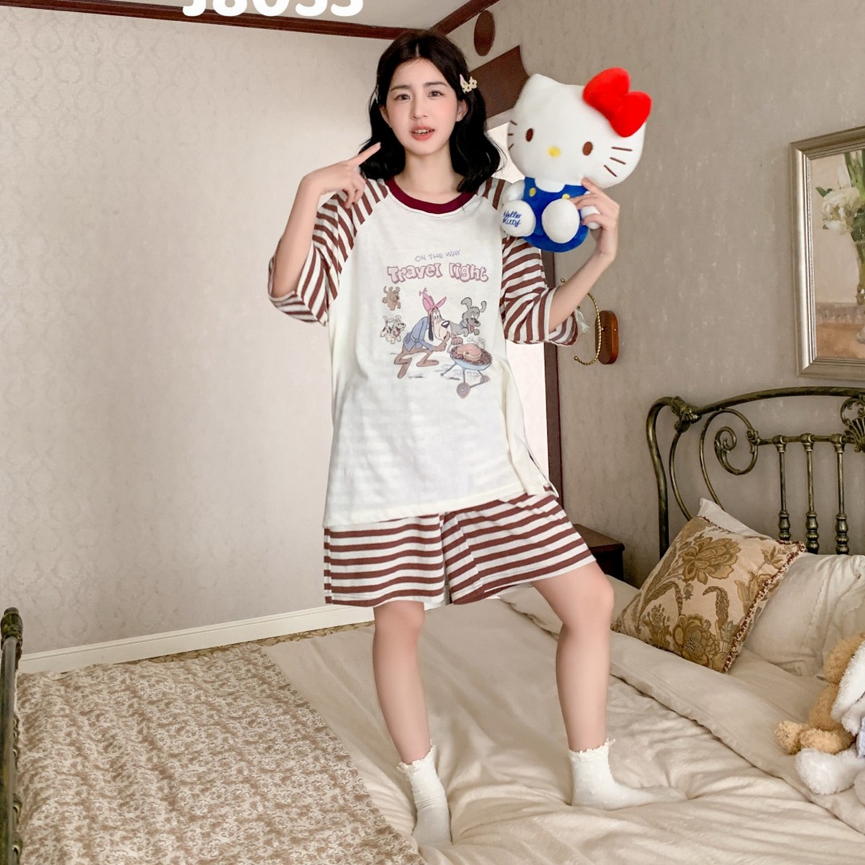 91家纺网 家纺一手货源 找家纺 妍景家居生活馆 2026春夏新款雪花棉野炊夏日套装 野炊夏日-咖色