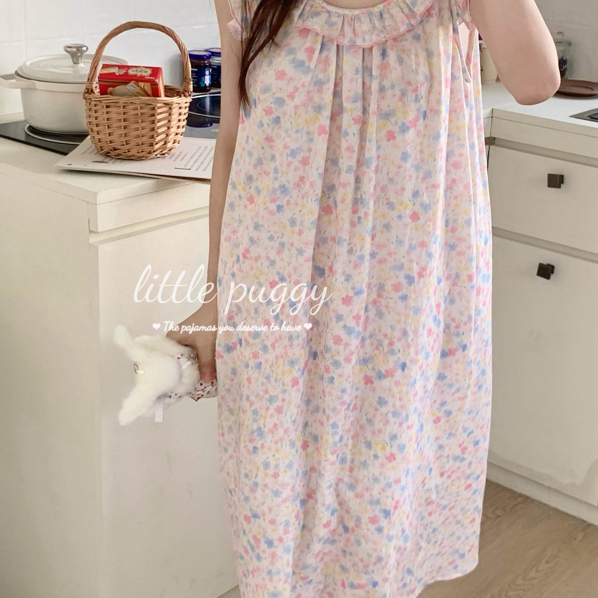 妍景家居生活馆 2026新款木耳边无袖睡裙 莫奈花园