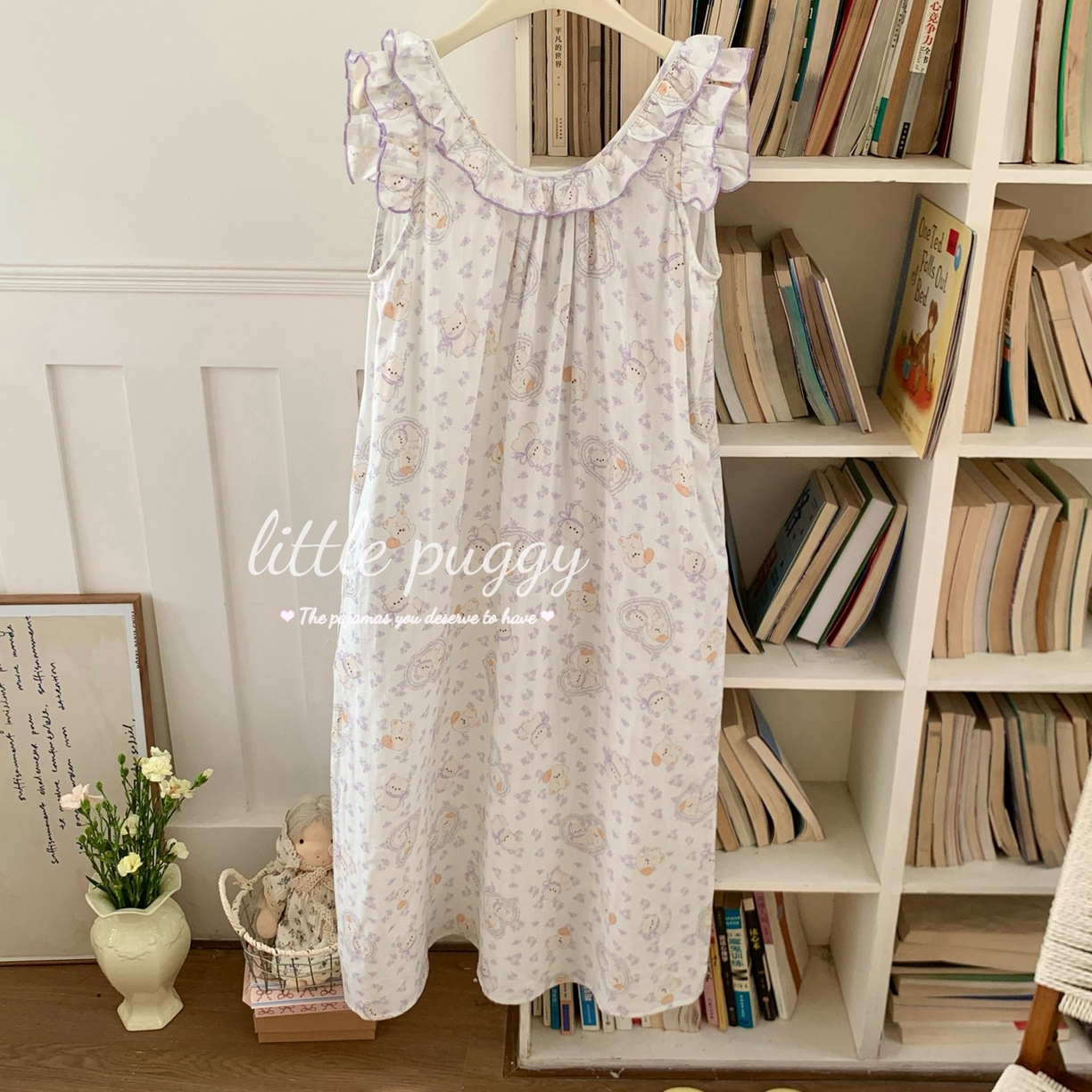 91家纺网 家纺一手货源 找家纺 妍景家居生活馆 2026新款木耳边无袖睡裙 猫狗花园