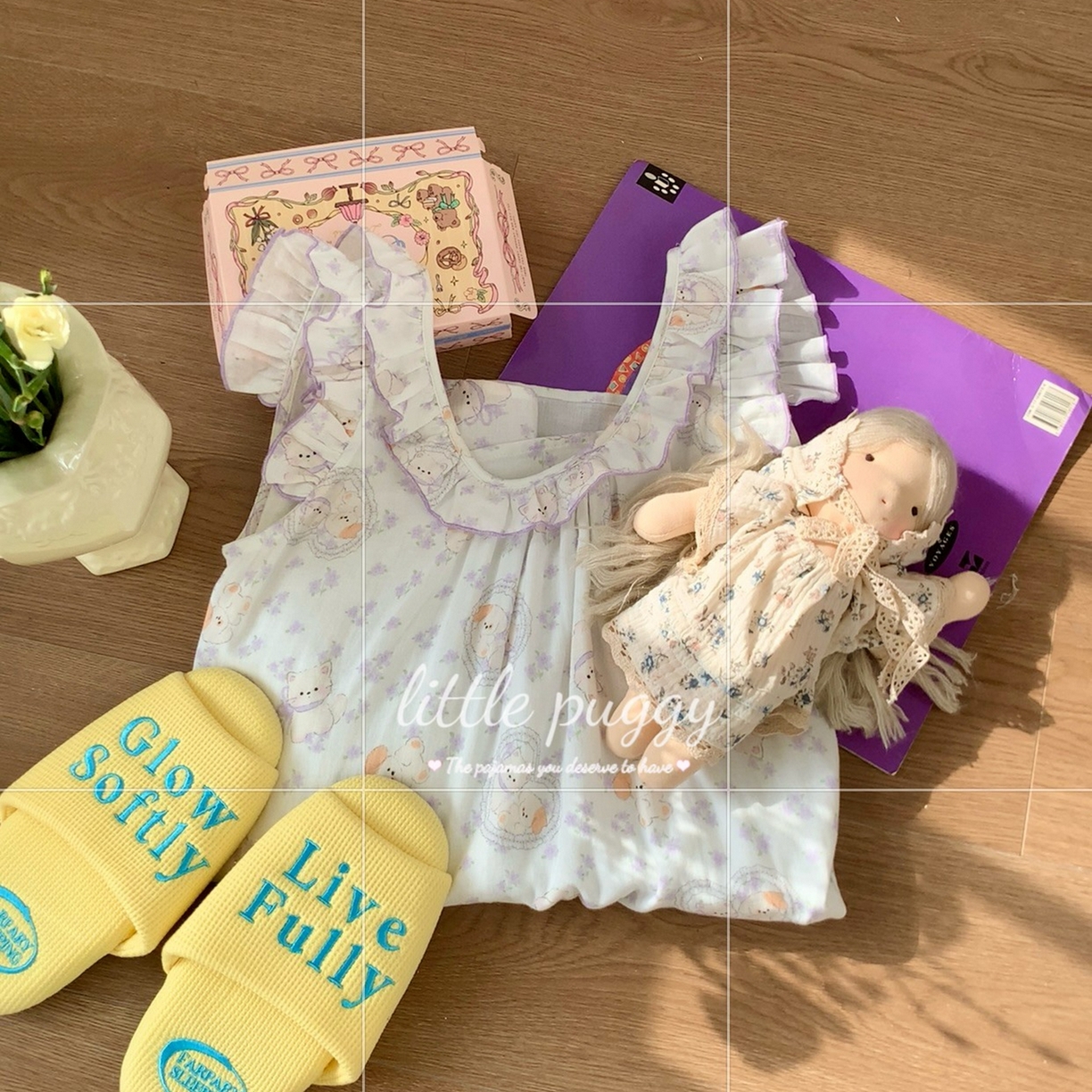 91家纺网 家纺一手货源 找家纺 妍景家居生活馆 2026新款木耳边无袖睡裙 猫狗花园