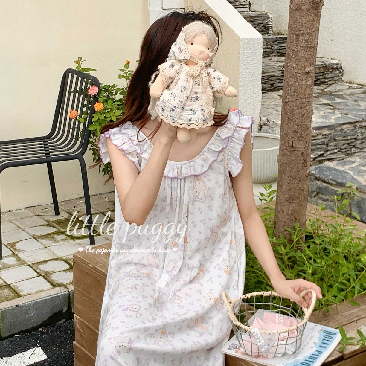 91家纺网 家纺一手货源 找家纺 妍景家居生活馆 2026新款木耳边无袖睡裙 猫狗花园