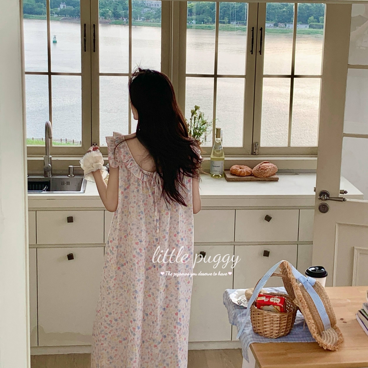 91家纺网 家纺一手货源 找家纺 妍景家居生活馆 2026新款木耳边无袖睡裙 莫奈花园