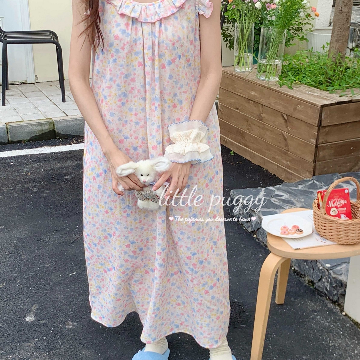 91家纺网 家纺一手货源 找家纺 妍景家居生活馆 2026新款木耳边无袖睡裙 莫奈花园