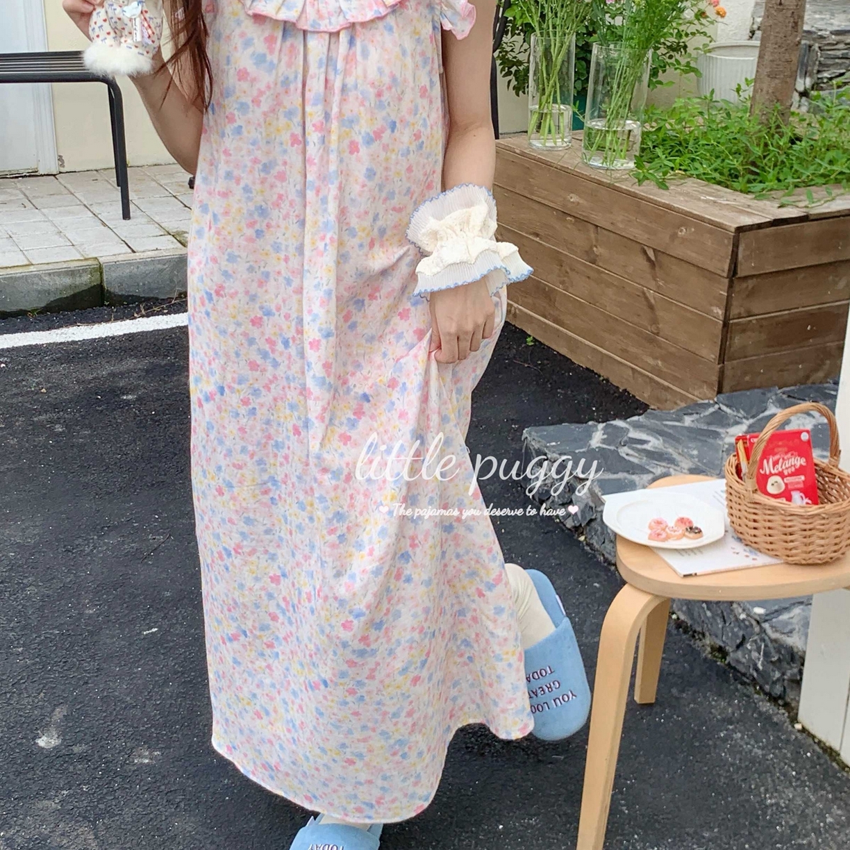 91家纺网 家纺一手货源 找家纺 妍景家居生活馆 2026新款木耳边无袖睡裙 莫奈花园