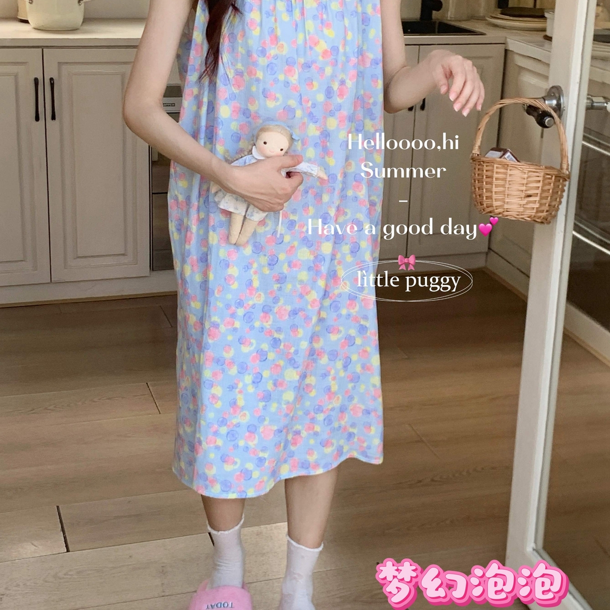 91家纺网 家纺一手货源 找家纺 （总）妍景家居生活馆 2026新款双层纱小飞袖睡裙