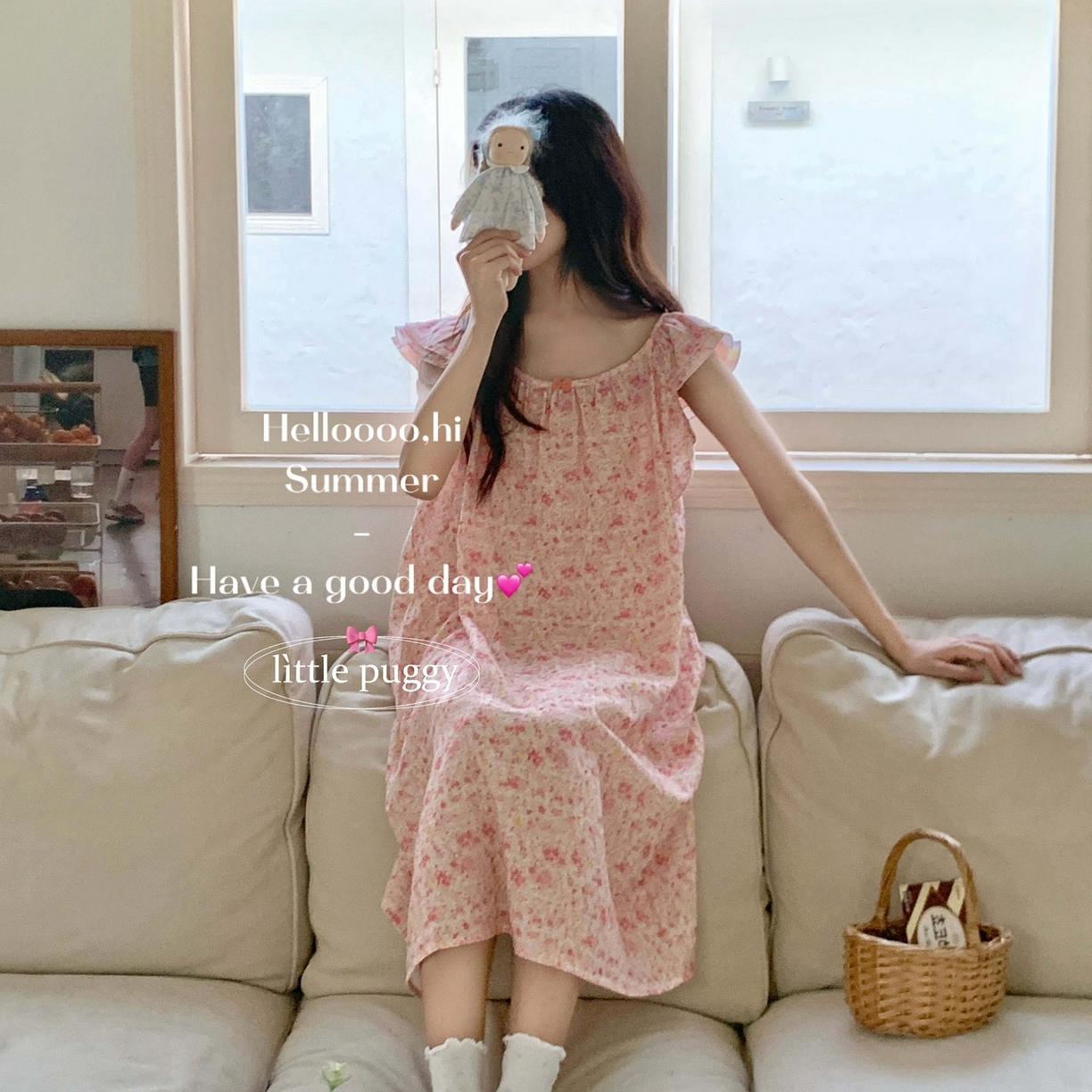 91家纺网 家纺一手货源 找家纺 妍景家居生活馆 2026新款双层纱小飞袖睡裙 彩虹星星雨