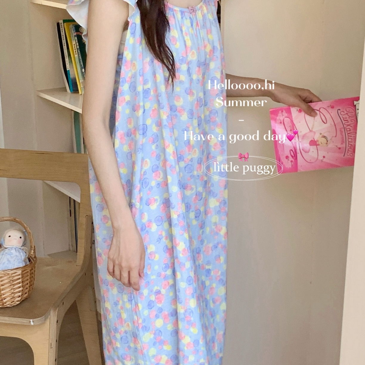 91家纺网 家纺一手货源 找家纺 妍景家居生活馆 2026新款双层纱小飞袖睡裙 梦幻泡泡