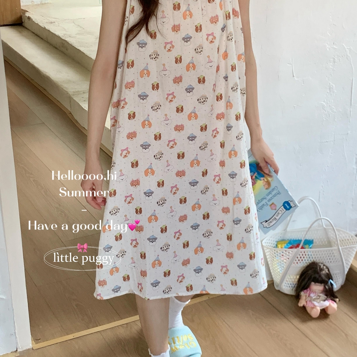 91家纺网 家纺一手货源 找家纺 妍景家居生活馆 2026新款双层纱小飞袖睡裙 彩色波点帽子