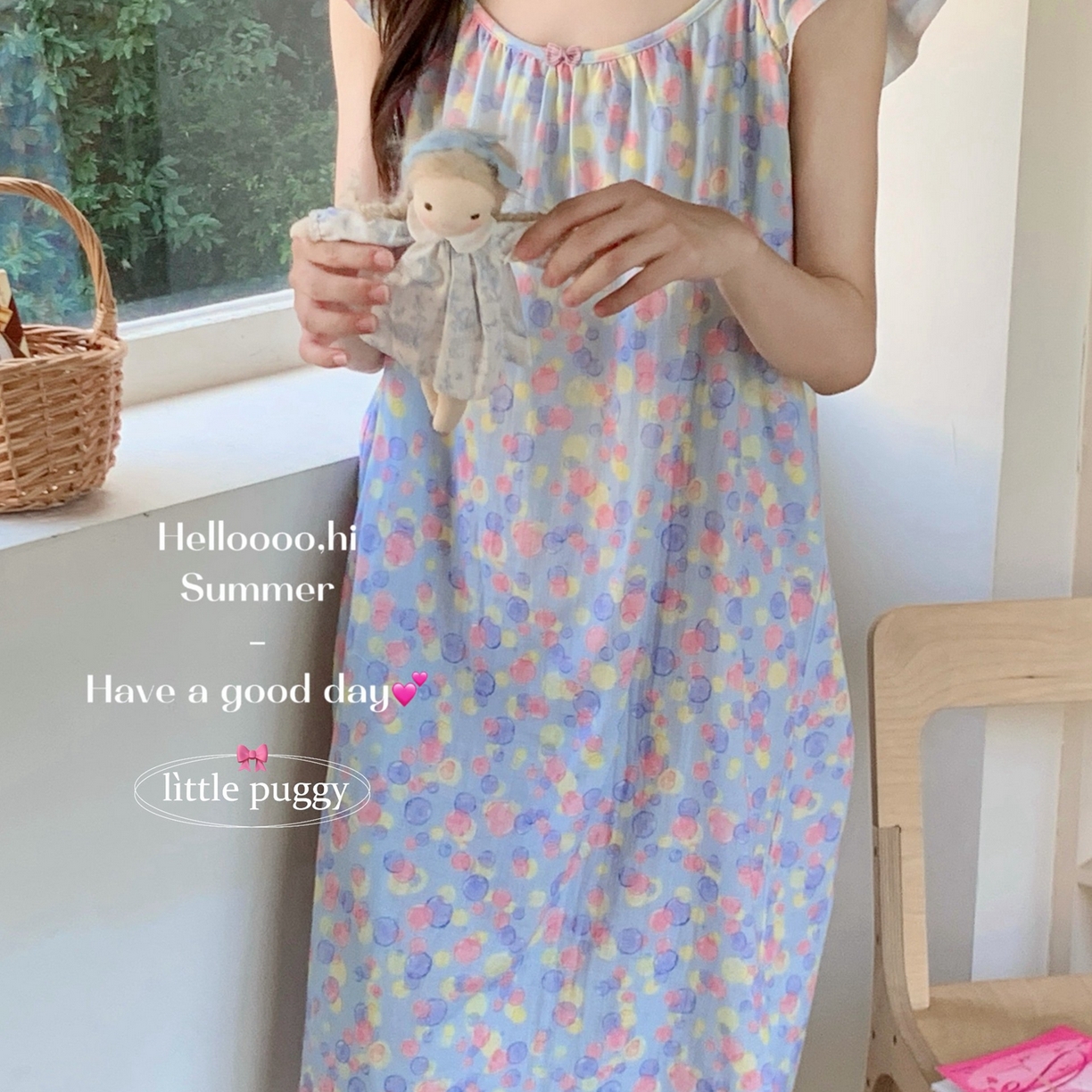 91家纺网 家纺一手货源 找家纺 妍景家居生活馆 2026新款双层纱小飞袖睡裙 梦幻泡泡