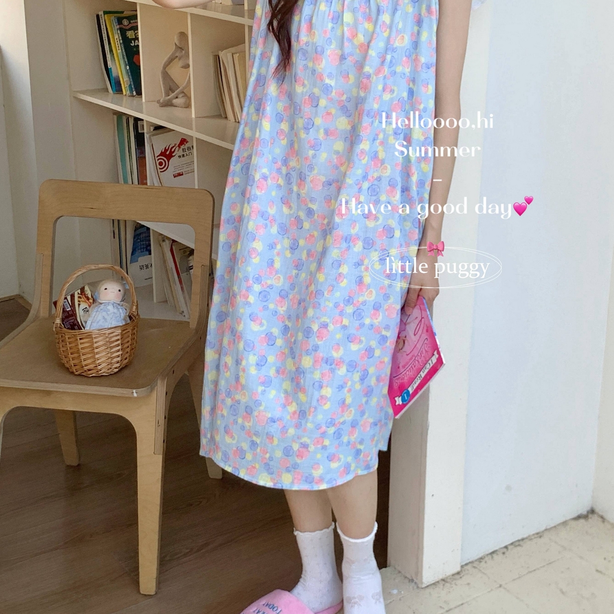 91家纺网 家纺一手货源 找家纺 妍景家居生活馆 2026新款双层纱小飞袖睡裙 梦幻泡泡