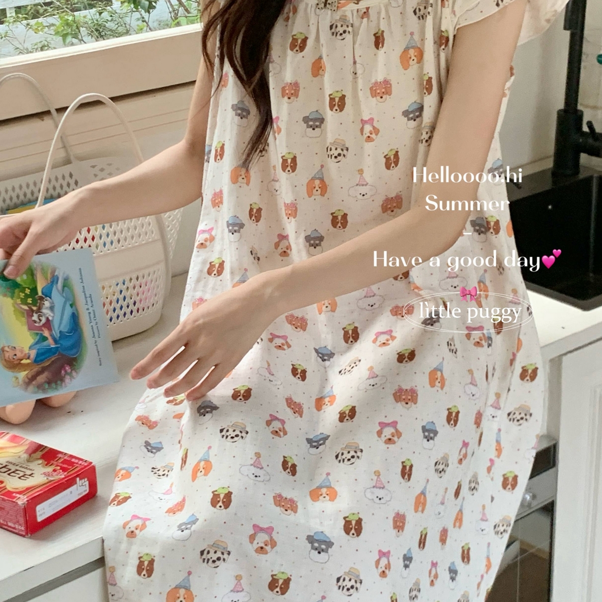 91家纺网 家纺一手货源 找家纺 妍景家居生活馆 2026新款双层纱小飞袖睡裙 彩色波点帽子