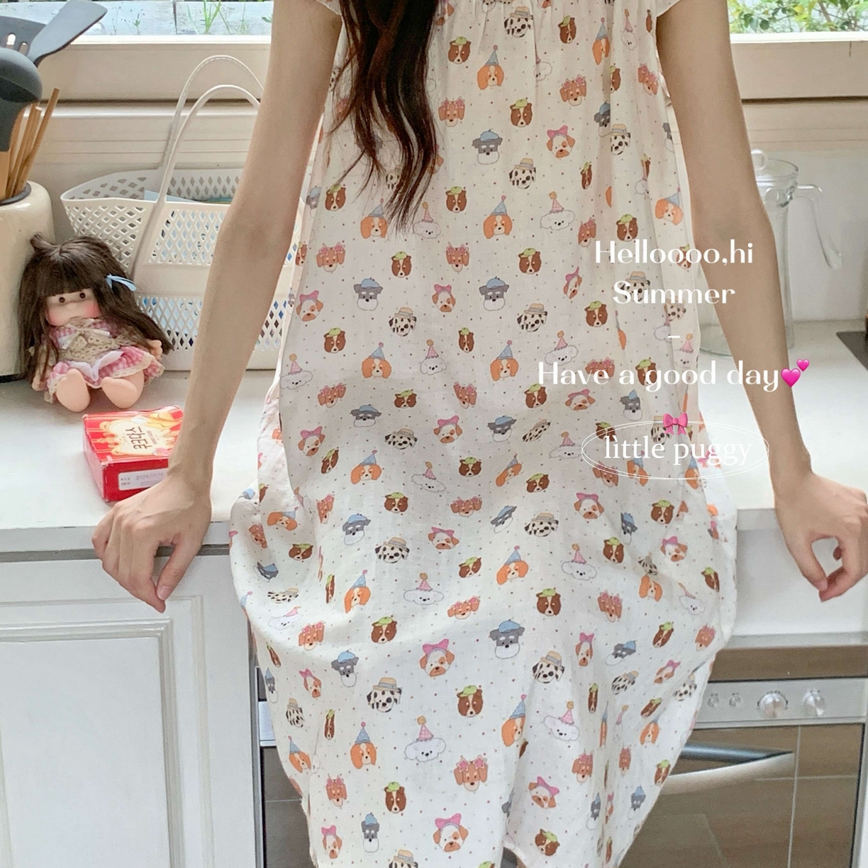 91家纺网 家纺一手货源 找家纺 妍景家居生活馆 2026新款双层纱小飞袖睡裙 彩色波点帽子