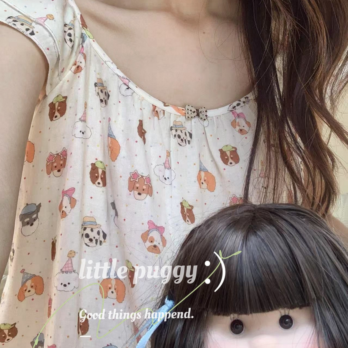 91家纺网 家纺一手货源 找家纺 妍景家居生活馆 2026新款双层纱小飞袖睡裙 彩色波点帽子