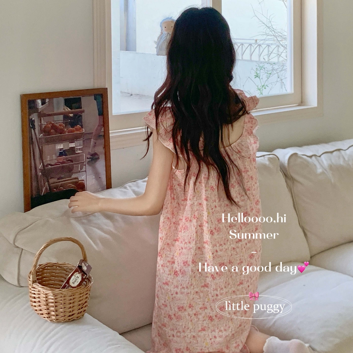 91家纺网 家纺一手货源 找家纺 妍景家居生活馆 2026新款双层纱小飞袖睡裙 彩虹星星雨