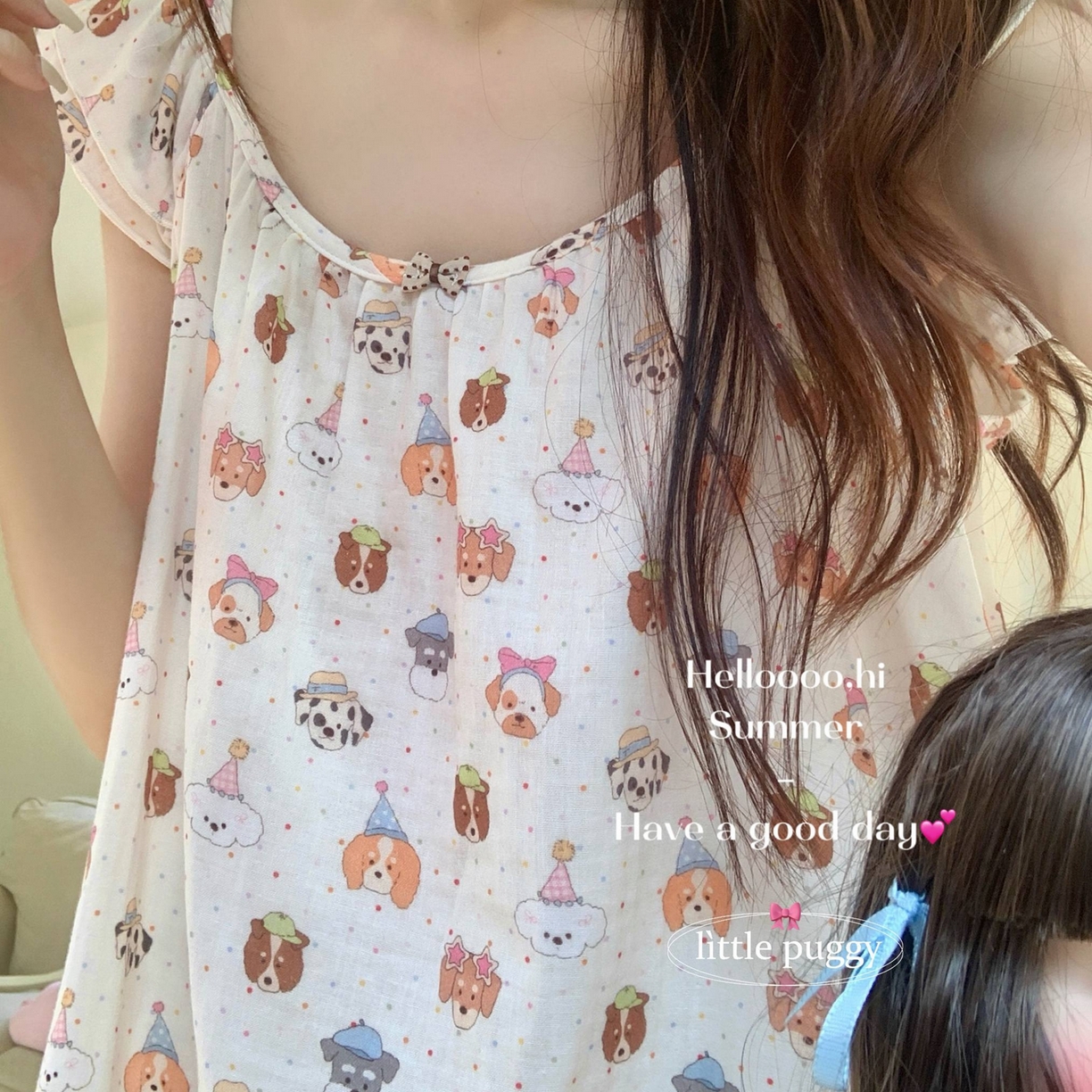 91家纺网 家纺一手货源 找家纺 妍景家居生活馆 2026新款双层纱小飞袖睡裙 彩色波点帽子