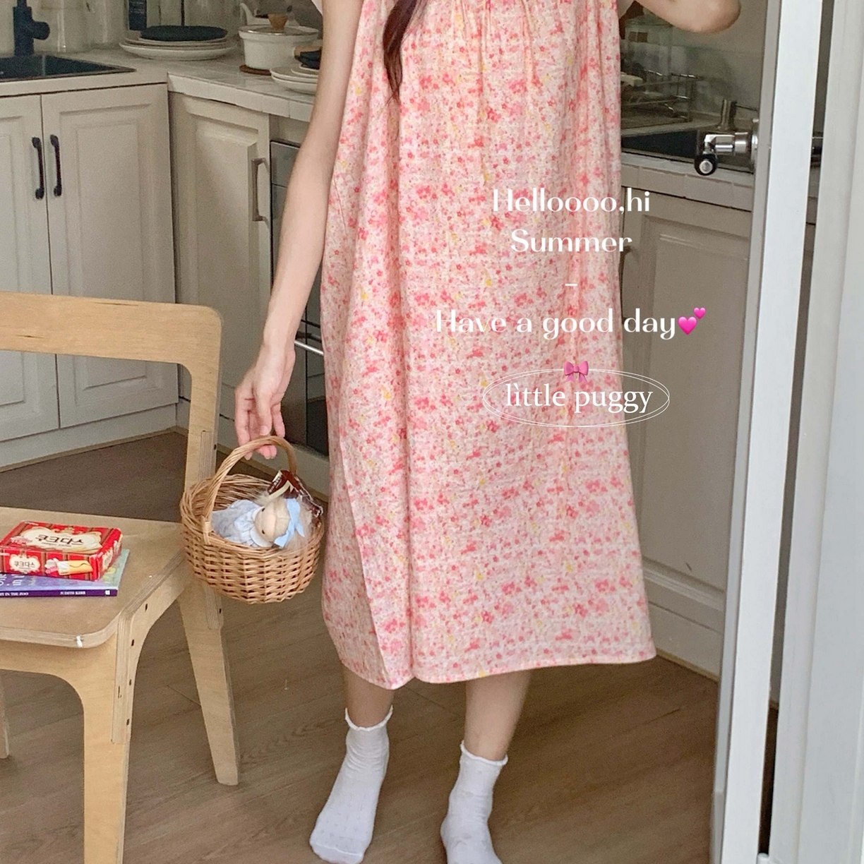 91家纺网 家纺一手货源 找家纺 妍景家居生活馆 2026新款双层纱小飞袖睡裙 彩虹星星雨