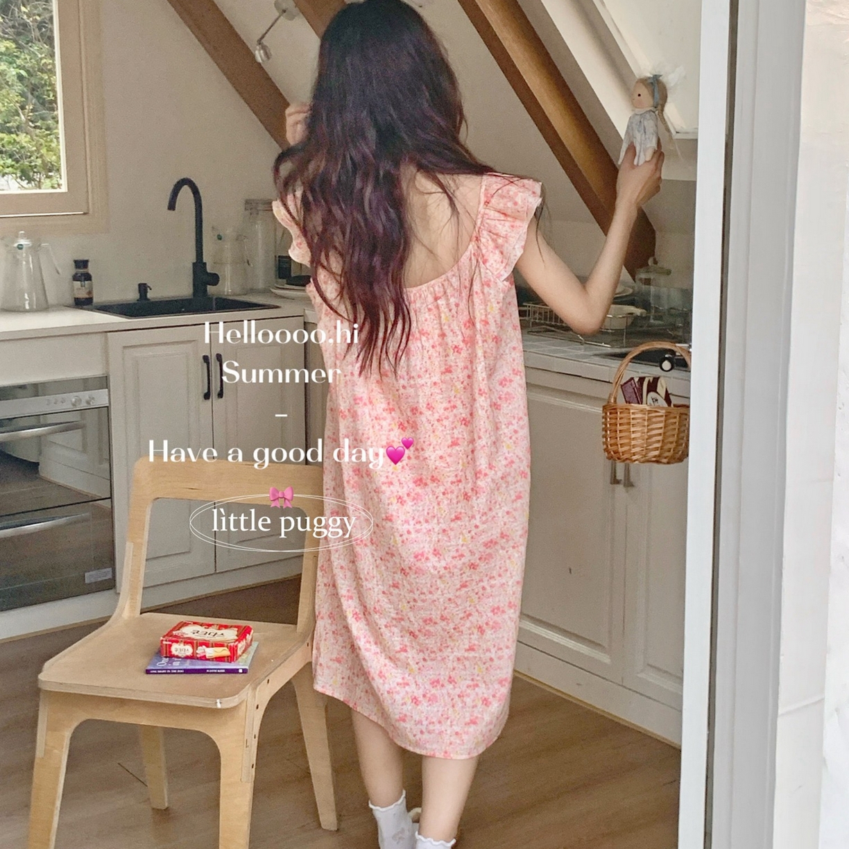 91家纺网 家纺一手货源 找家纺 妍景家居生活馆 2026新款双层纱小飞袖睡裙 彩虹星星雨