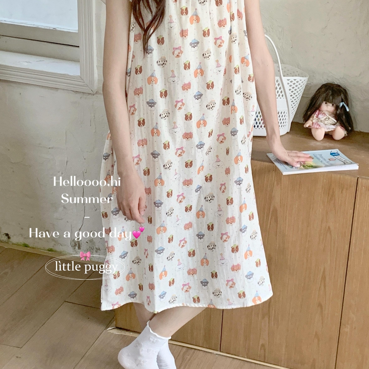 91家纺网 家纺一手货源 找家纺 妍景家居生活馆 2026新款双层纱小飞袖睡裙 彩色波点帽子