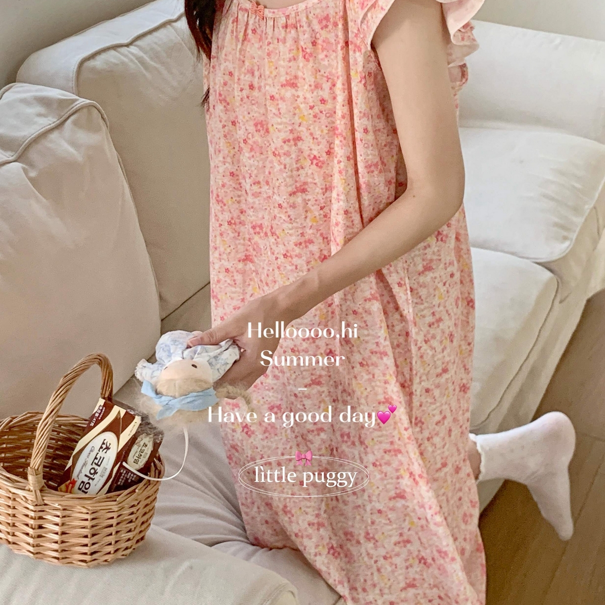 91家纺网 家纺一手货源 找家纺 妍景家居生活馆 2026新款双层纱小飞袖睡裙 彩虹星星雨