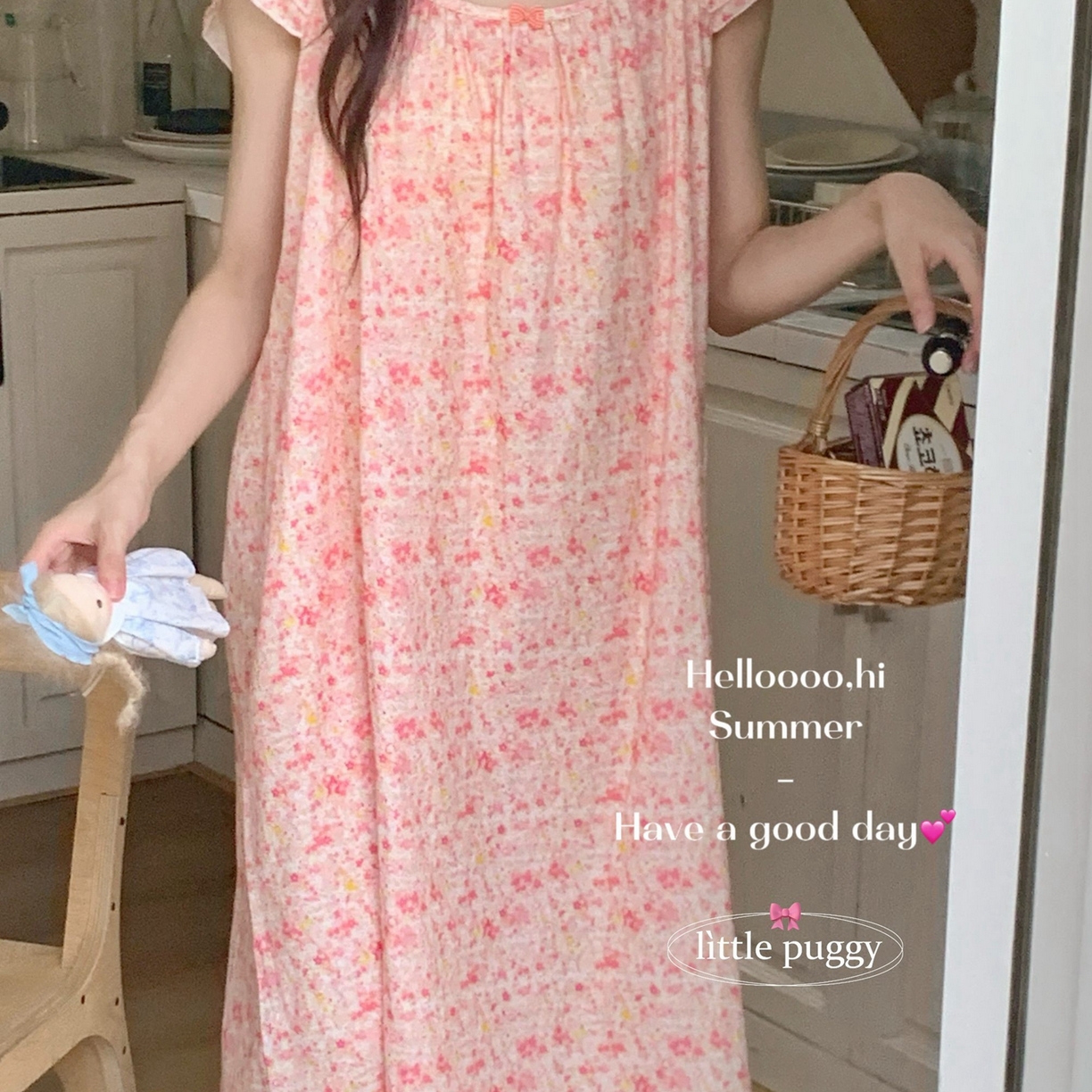 91家纺网 家纺一手货源 找家纺 妍景家居生活馆 2026新款双层纱小飞袖睡裙 彩虹星星雨